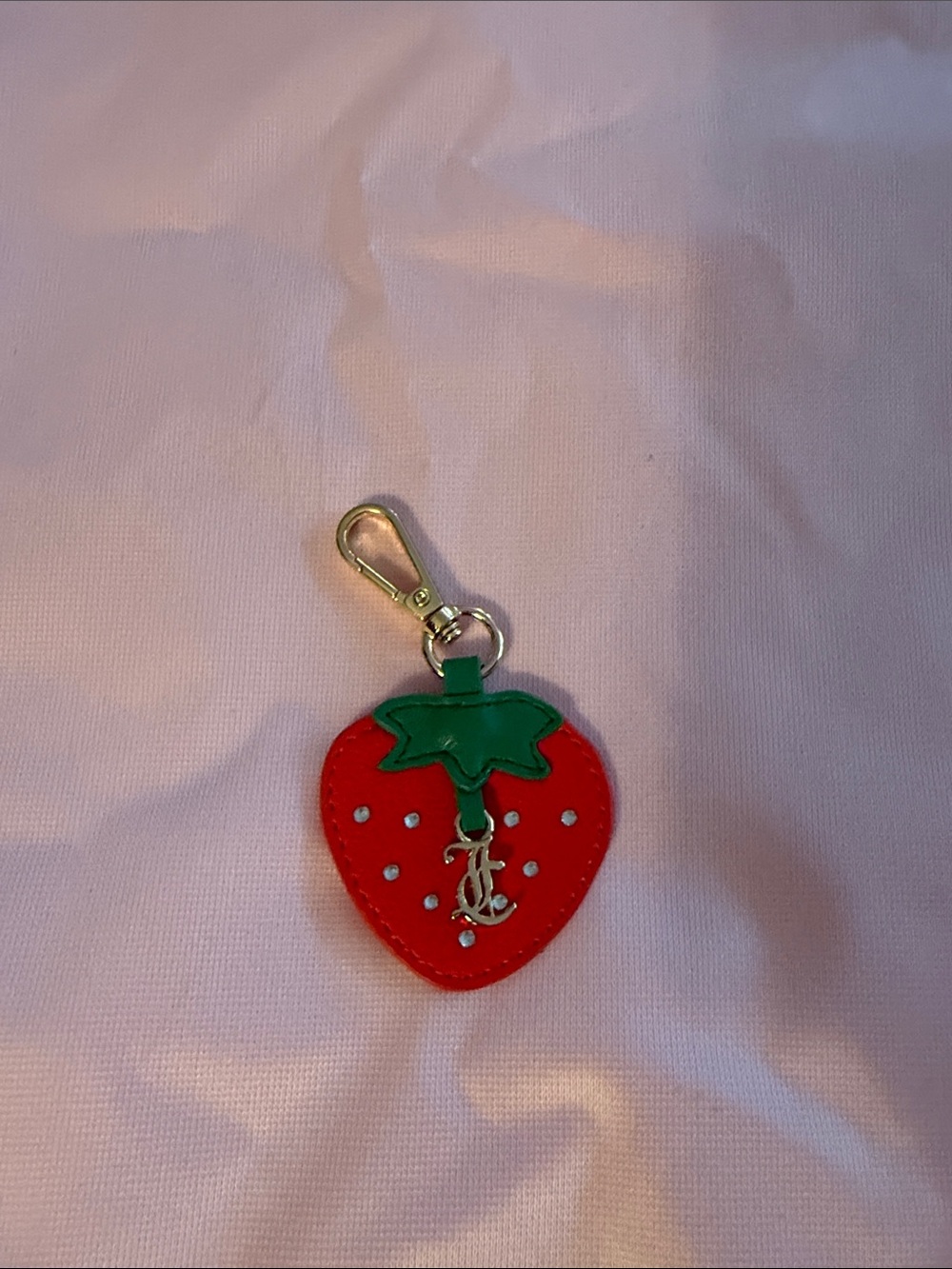 Juicy Couture Strawberry Keychain Charm with Green Leaf Accent